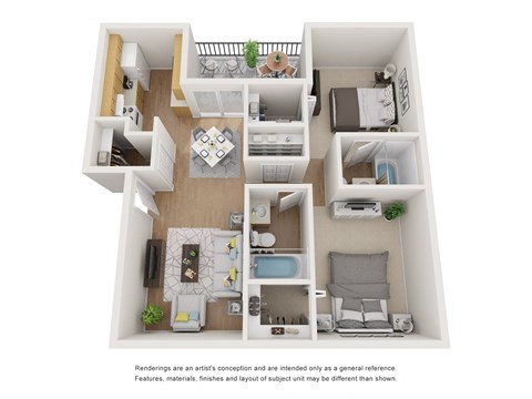 Floor plan for 2 beds, 2 baths, 921 sqft